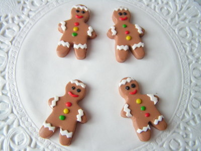 Fimo Gingerbread Men Charm Beads Pk 4