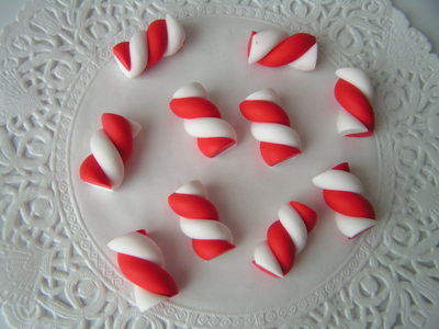Fimo Red & White Twister Bead Charms Pk 10