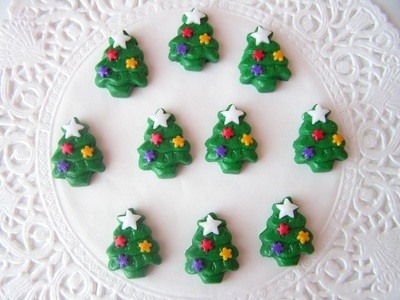 Fimo Glittery Christmas Tree Charm Beads Pk 10 (Green/coloured)