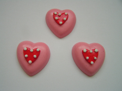 Fimo Polka dot on Pink Heart Charm Beads Pk 10