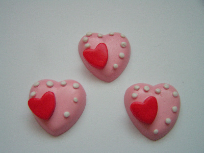 Fimo Red Heart on Pink Charm Beads Pk 10