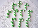 Fimo Candy Cane Charm Beads (green & white) Pk 10
