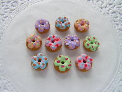 Fimo Tiny Sprinkled Donut Charm Beads Pk 10