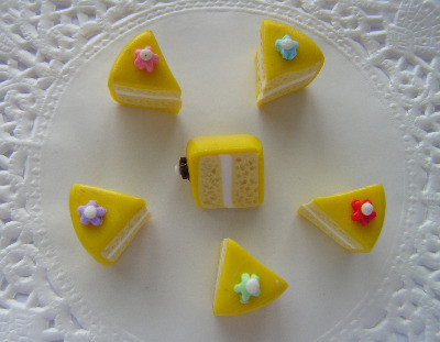 Fimo Lemon Cake Slice Charm Beads Tiny Pk 6