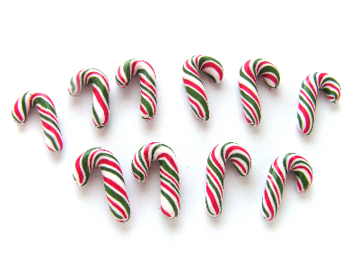  Fimo Christmas Tiny Candy Cane Charm Beads Pk 10