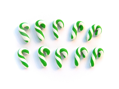 Fimo Tiny Candy Cane Charm Beads (green/white) Pk 10