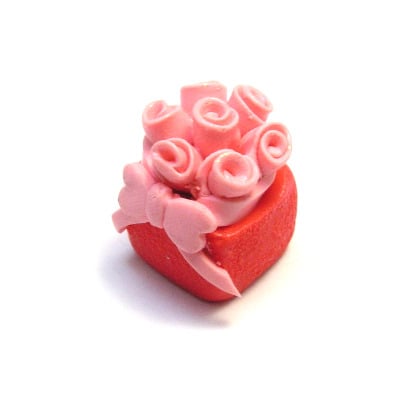 Fimo Pink Roses Box Pendants Pk 5