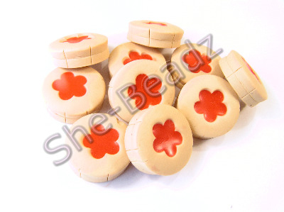 Fimo Jam Flower Biscuit Charm Beads Pk 10
