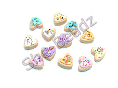 Fimo Iced Heart Biscuit Charm Beads Pk 12