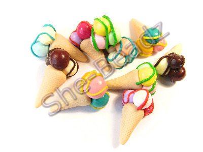 Fimo Ice Cream Cone Charm Beads Mixed Colours Pk 10