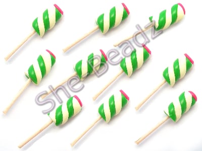 Fimo Green Twister Lolly Charms Tiny Pk 10