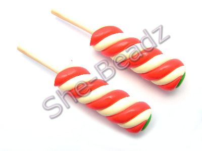 Fimo Red Twister Lolly Pendants Pk 2