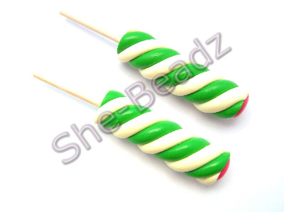 Fimo Green Twister Lolly Pendants Pk 2