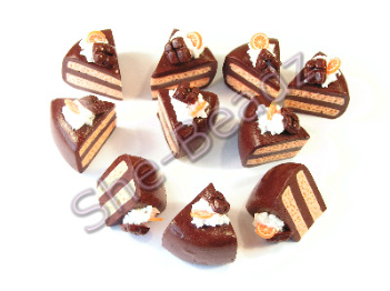 Fimo Chocolate Orange Cake Slices Mini Charm Beads Pk 6