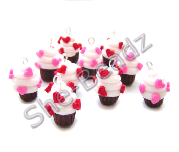 Fimo Heart Cupcake Charms Pk 10