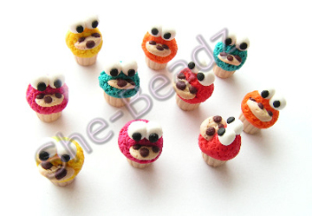 Fimo Mini Monster Cookie Cupcake Charms Pk 10