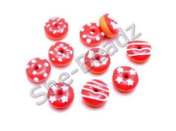 Fimo Valentine's Donuts Tiny Charm Beads Pk 10