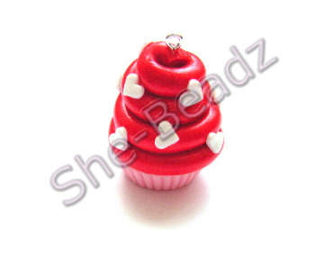 Fimo Large Red Heart Cupcake Charms Pk 5
