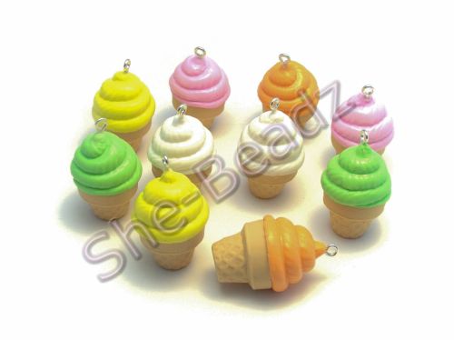 Fimo Ice Cream Cornet Charm Pendants Pk 10
