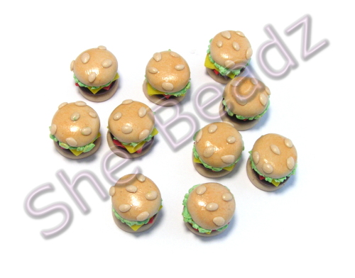 Fimo Tiny Cheese Burger Charms Pk10