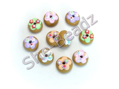 Fimo Summer Donut Charm Beads Pk 10