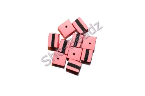 Fimo Liquorice Allsort Square Charm Beads Pink & Black