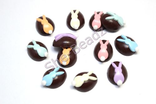 Fimo Chocolate Easter Egg Charm Beads with Bunny decorations Pk 12