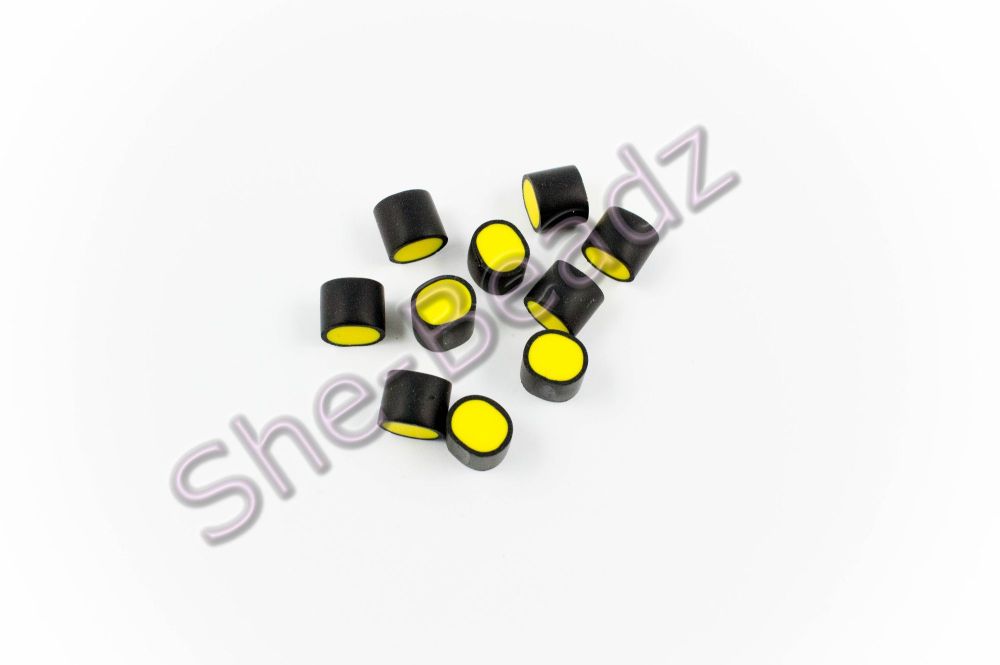 Fimo Liquorice Allsort Round Charm Beads Black & Yellow Pk 20