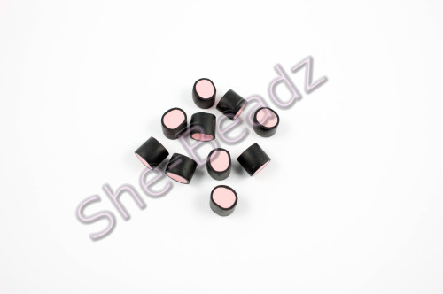 Fimo Liquorice Allsort Round Charm Beads Black & Pink