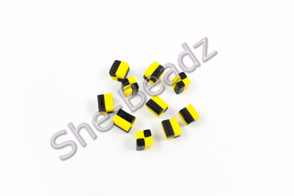 Fimo Chequered Liquorice Allsort Charm Beads Black & Yellow Pk 20