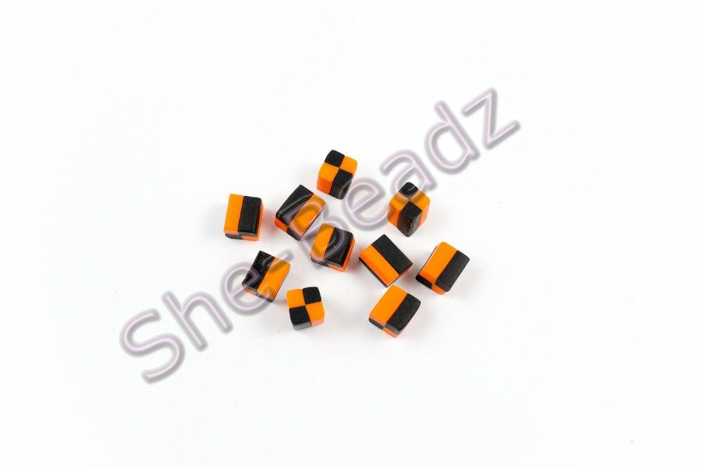 Fimo Chequered Liquorice Allsort Charm Beads Black & Orange