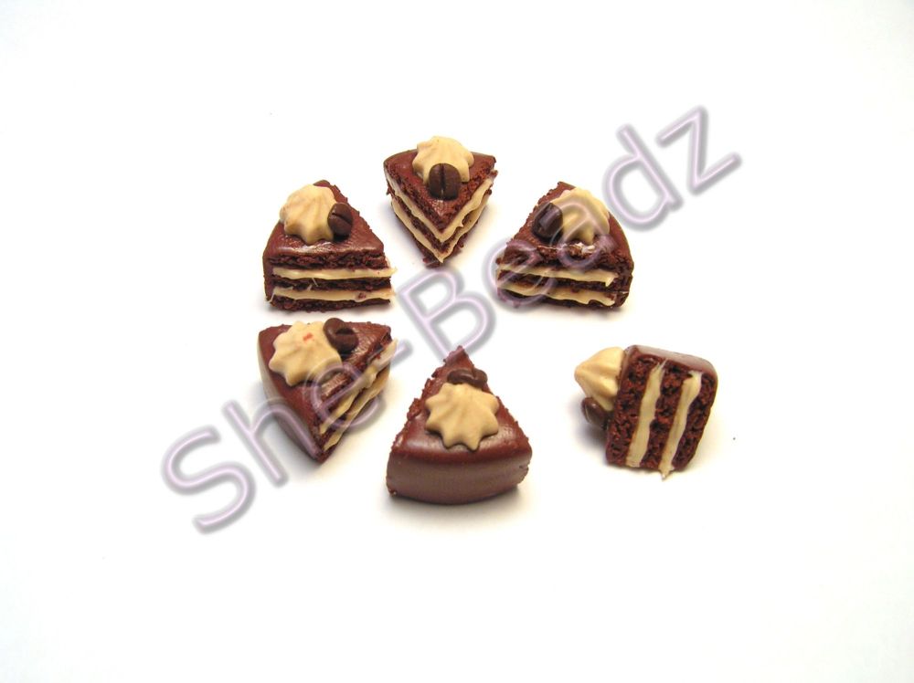 Fimo Coffee Cake Slice Charm Beads Mini Pk 6