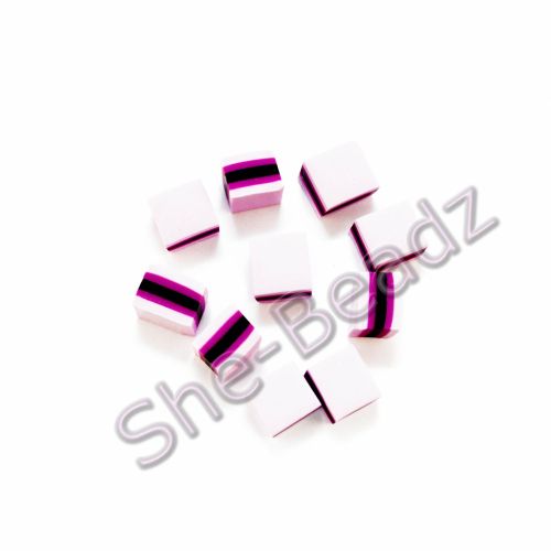 Fimo Liquorice Allsort Square Charm Beads Light Pink, Magenta & Black