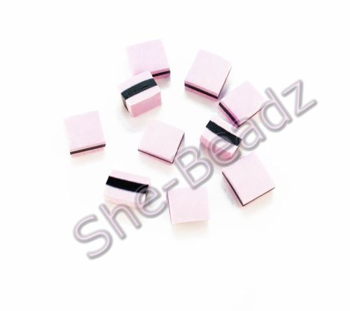 Fimo Liquorice Allsort Square Charm Beads Light Pink & Black