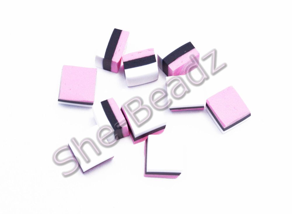 Fimo Liquorice Allsort Square Charm Beads Light Pink, Black & White Pk 20