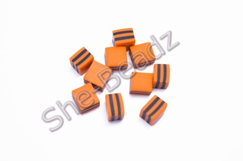Fimo Liquorice Allsort Square Charm Beads Orange, Black & Orange