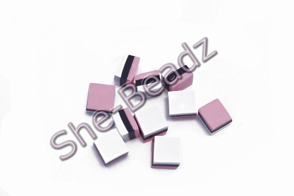 Fimo Liquorice Allsort Square Charm Beads Pink, Black & White