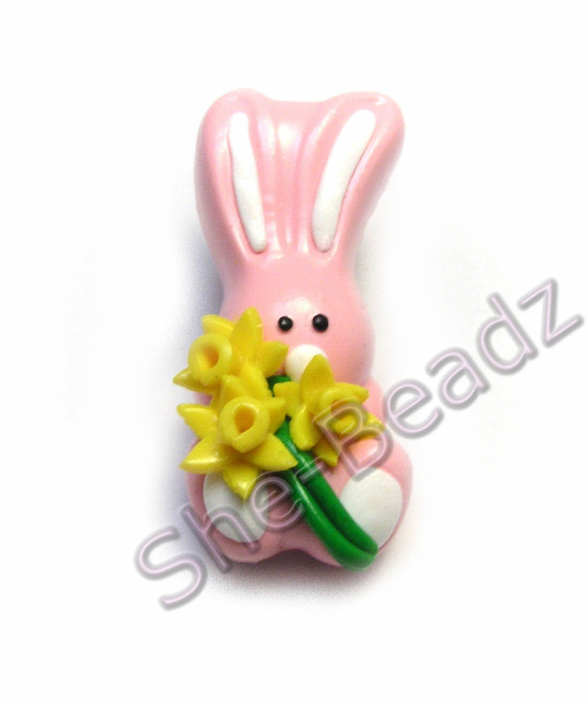 Fimo Pink Easter Bunny With Daffodils Pk 1