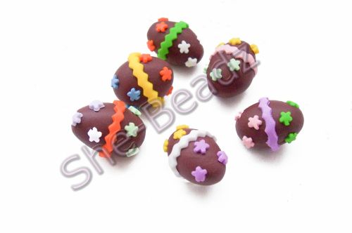Fimo Flowery Chocolate Egg Beads Pk 12