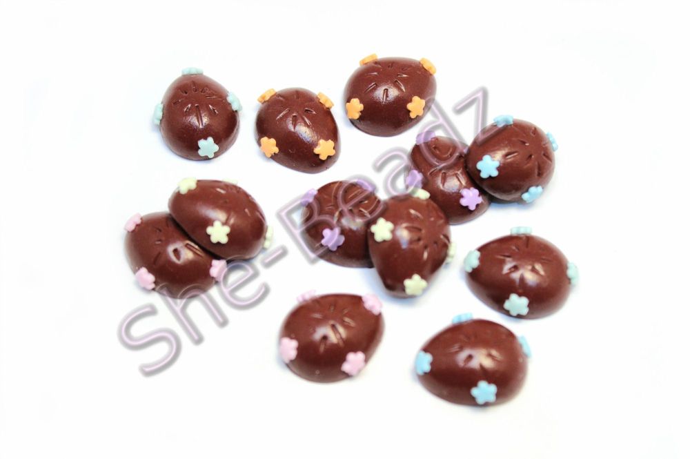 Fimo Chocolate Easter Egg Charm Beads with Daisy decorations Pk 12
