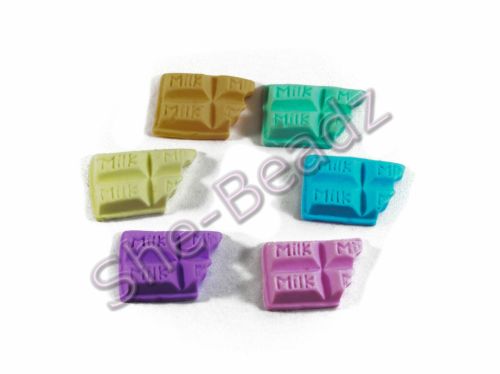 Fimo Tiny Bitten Chocolate Bar Charms Pastel Colours Pk 12