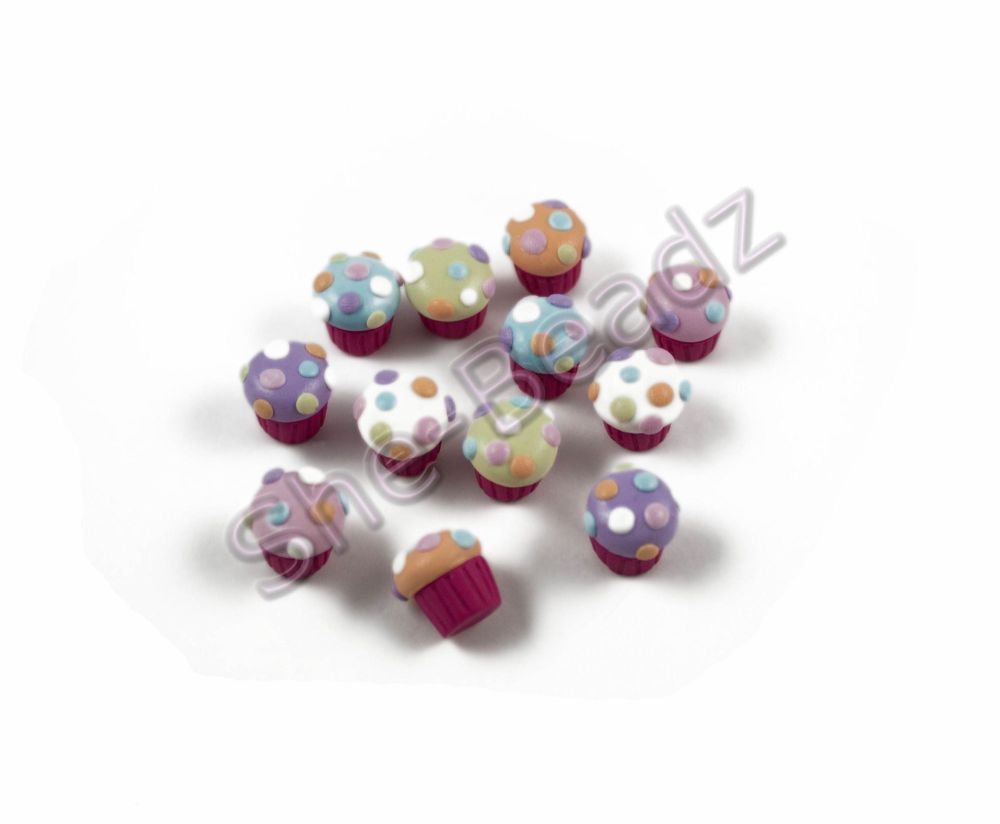 Fimo Polkadot Cupcake Charm Beads Mini Pk 12