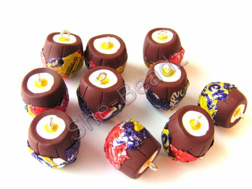 Fimo Cream Egg Charm Beads With Wrappers Pk 10