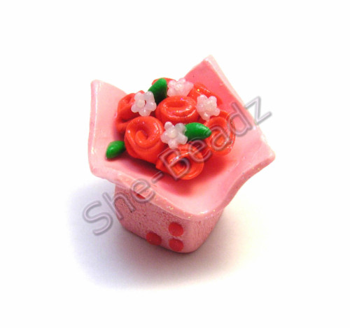 Fimo Red Roses Box Pendants Pk 5