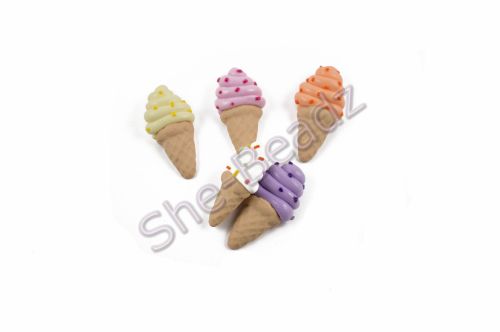 Fimo Ice Cream Cone Flatback Charms with Sprinkles Pk 10