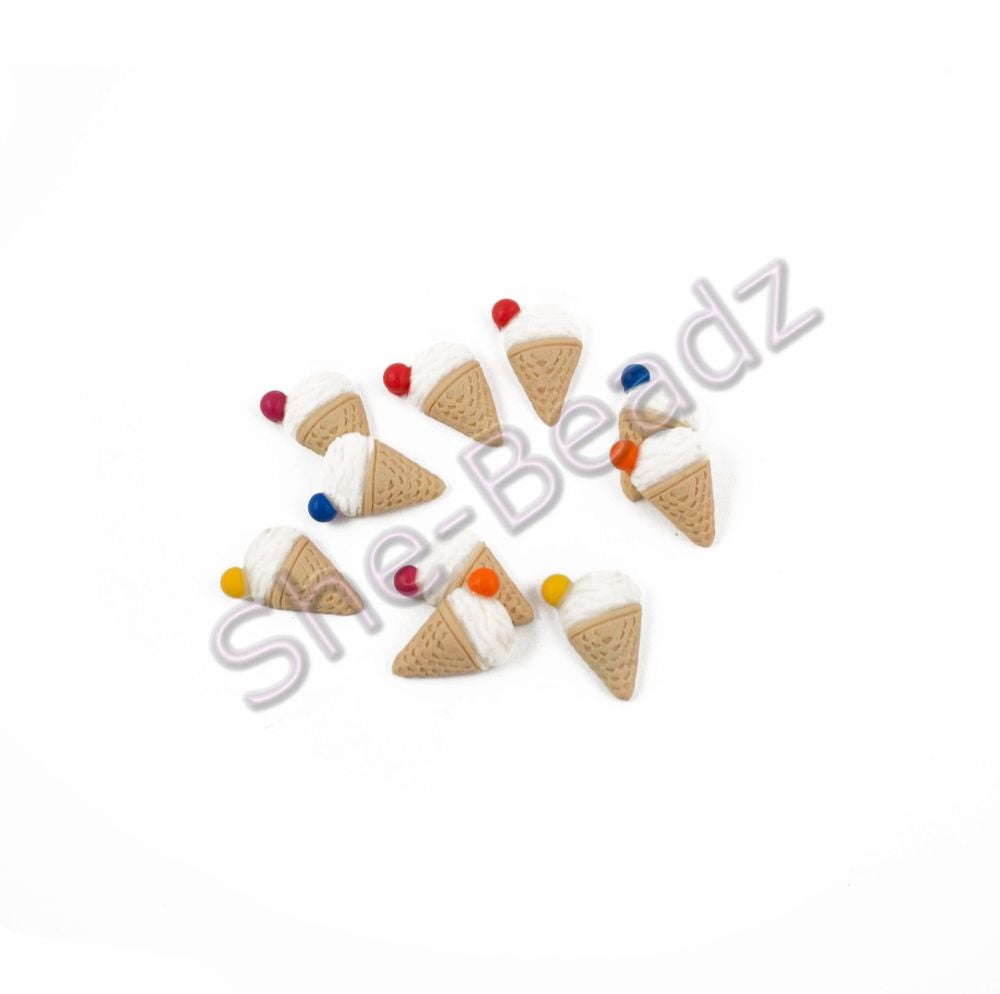 Fimo Ice Cream Cone Flatback Charms Tiny Pk 10