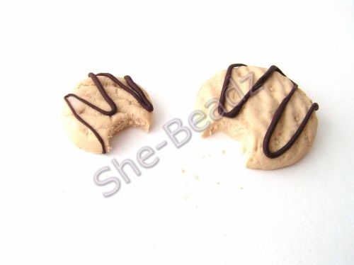 Fimo Chocolate Drizzle Cookie Charms & Pendants (Bitten) Pk 6