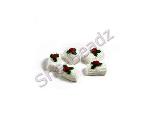 Fimo Christmas Yule Log Charm Beads (White) Pk 10