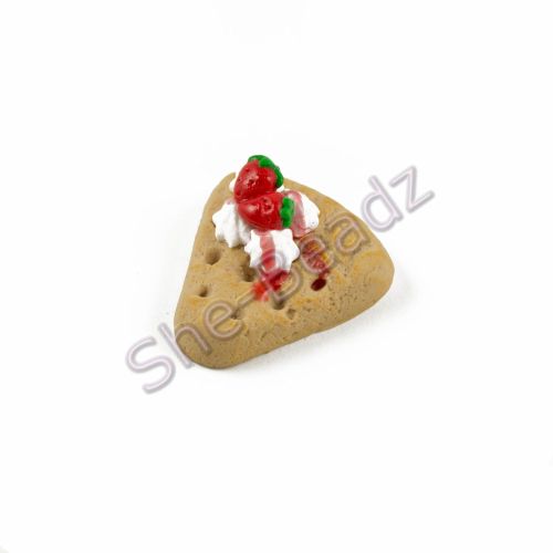 Fimo Strawberry Cream Shortbread Triangle Charm Beads Pk 10