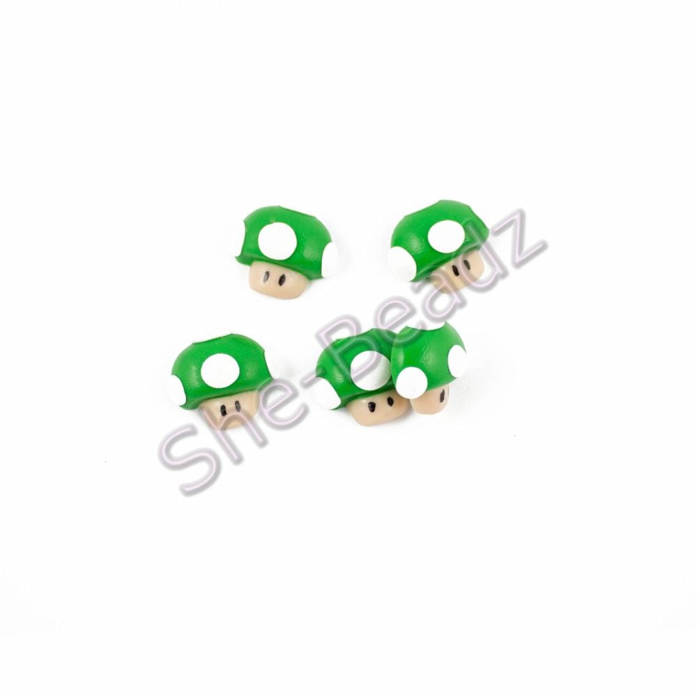 Fimo Mario 1Up Mushroom Flatback Charm Beads Pk 10